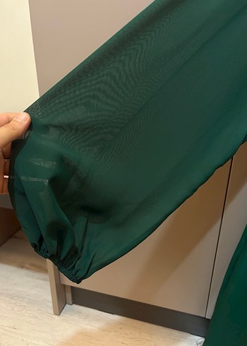 Kadın Yeşil Piliseli Uzun Ceket Elbise - Görsel 4