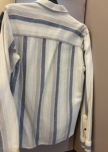 Bej Gri Çizgili Uzun Kollu Erkek Gömlek - Görsel 2