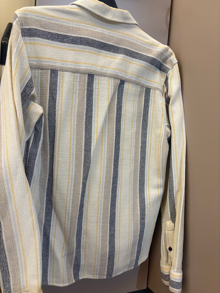 Bej Gri Çizgili Uzun Kollu Erkek Gömlek - Görsel 2