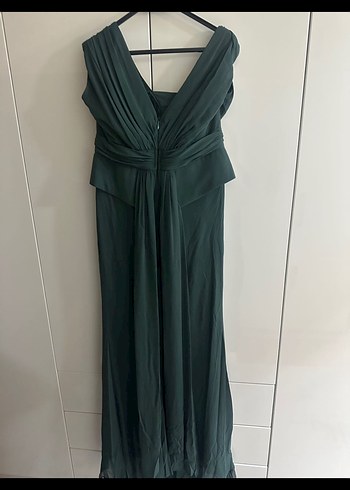 Gri V Yakalı Uzun Drapeli Kadın Abiye Elbise - Görsel 4