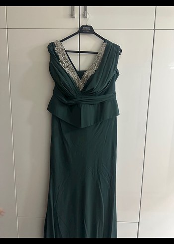 Gri V Yakalı Uzun Drapeli Kadın Abiye Elbise - Görsel 3