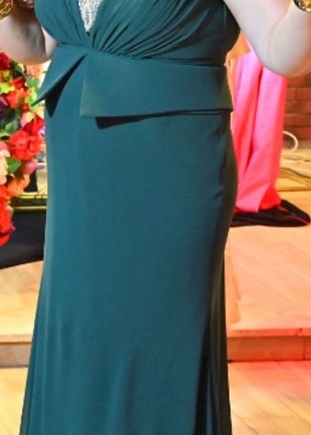 Gri V Yakalı Uzun Drapeli Kadın Abiye Elbise - Görsel 2