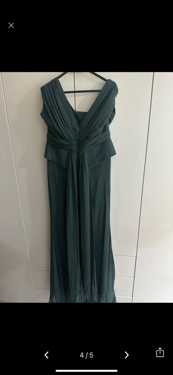 Gri V Yakalı Uzun Drapeli Kadın Abiye Elbise - Görsel 4