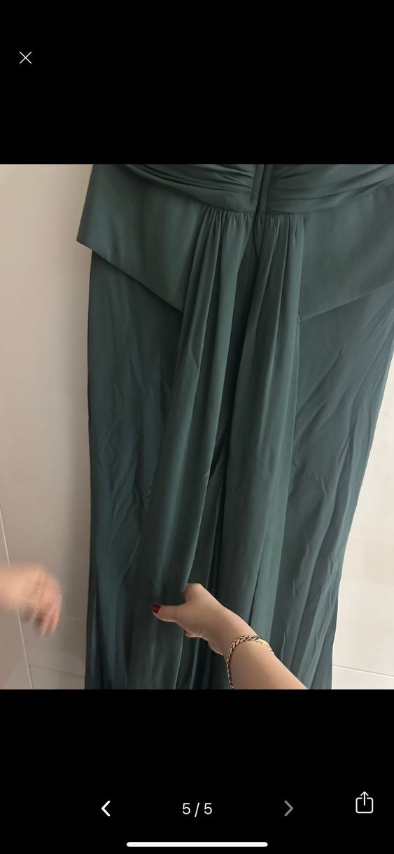 Gri V Yakalı Uzun Drapeli Kadın Abiye Elbise - Görsel 5