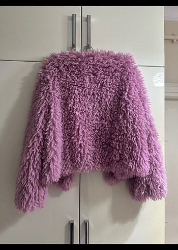 Mor Peluş Detaylı Kadın Kaban - Görsel 3