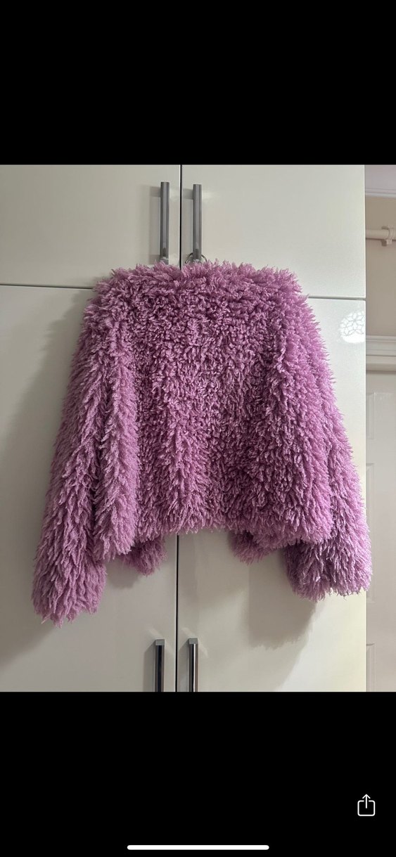 Mor Peluş Detaylı Kadın Kaban - Görsel 3