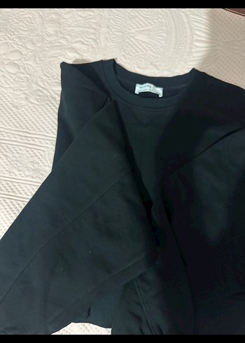 Siyah Kadın Sweatshirt, Bisiklet Yaka, Rahat Kesim - Görsel 2