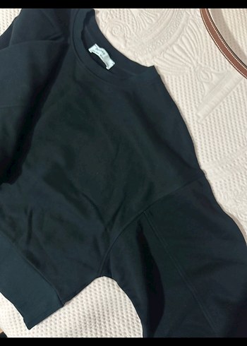 Siyah Kadın Sweatshirt, Bisiklet Yaka, Rahat Kesim - Görsel 3