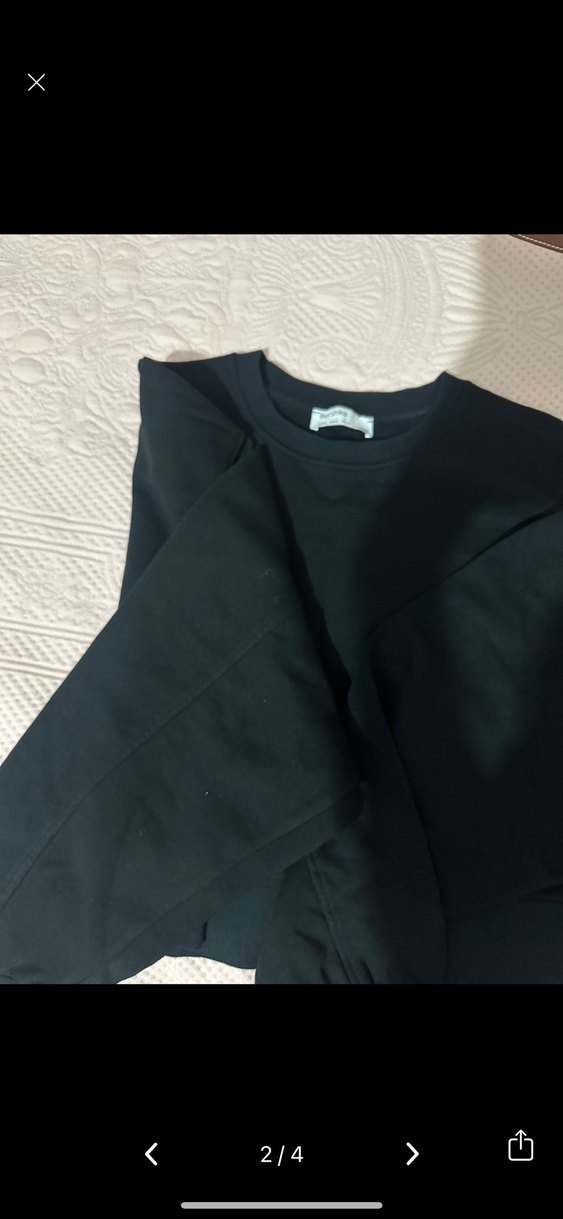 Siyah Kadın Sweatshirt, Bisiklet Yaka, Rahat Kesim - Görsel 2