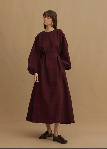 Suud Collection Fahhar Beli Pensli Elbise Bordo