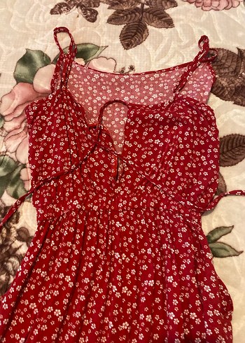 Kadın Kırmızı Çiçekli Uzun Tulum - Görsel 4