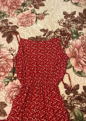 Kadın Kırmızı Çiçekli Uzun Tulum - Görsel 2