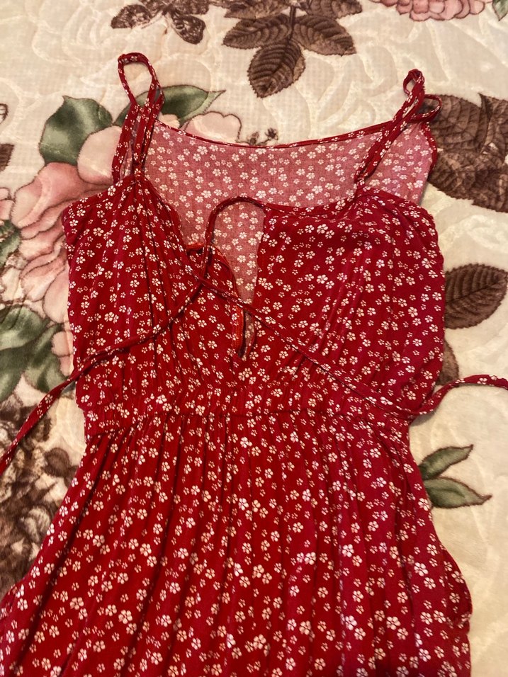 Kadın Kırmızı Çiçekli Uzun Tulum - Görsel 4