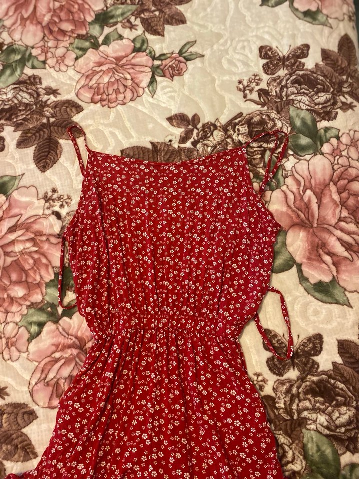 Kadın Kırmızı Çiçekli Uzun Tulum - Görsel 2