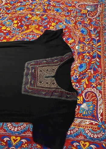 Nakışlı V Yaka Uzun Bohem Elbise - Görsel 3