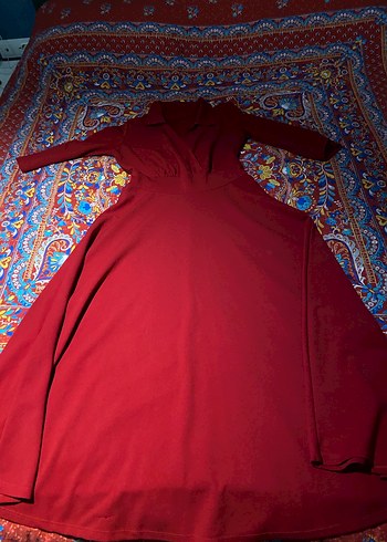 Kırmızı Bohem Uzun Kollu elbise - Görsel 2