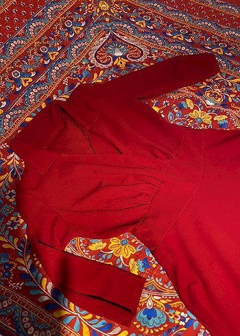 Kırmızı Bohem Uzun Kollu elbise - Görsel 3