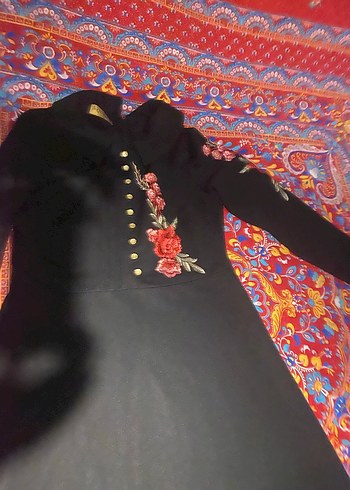 Nakışlı Siyah Uzun Kollu Kadın Elbise - Görsel 2