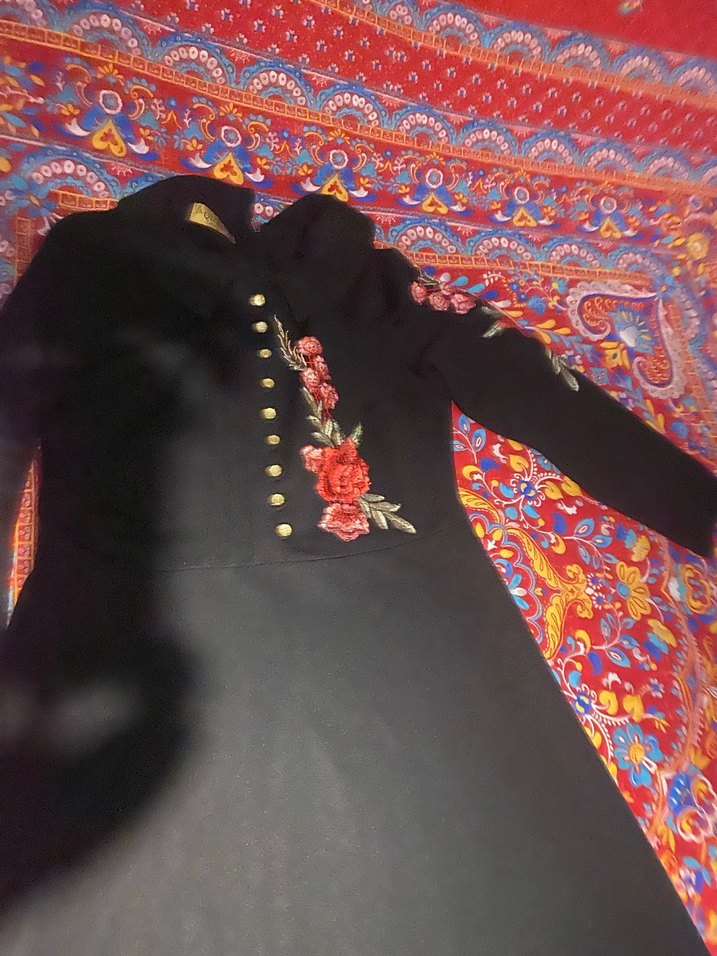 Nakışlı Siyah Uzun Kollu Kadın Elbise - Görsel 2