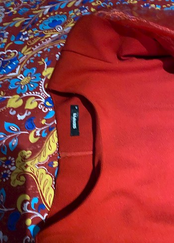 Uzun Kollu Kırmızı Bohem Drape Elbise - Görsel 4