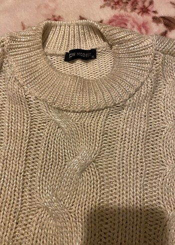 Bej Bohem Uzun Kollu Örgü Kazak - Görsel 2