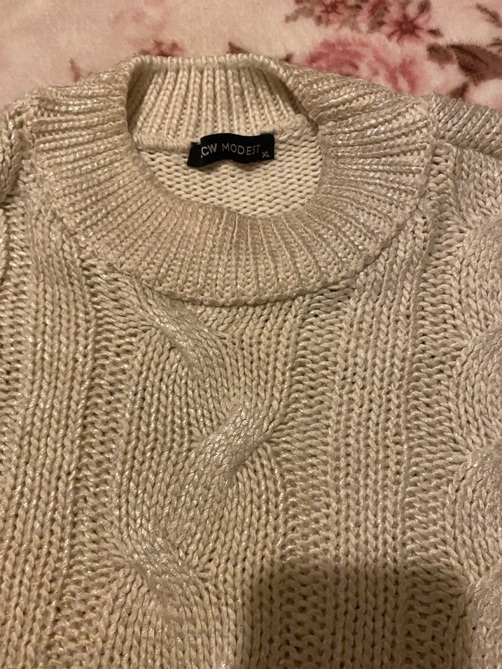 Bej Bohem Uzun Kollu Örgü Kazak - Görsel 2