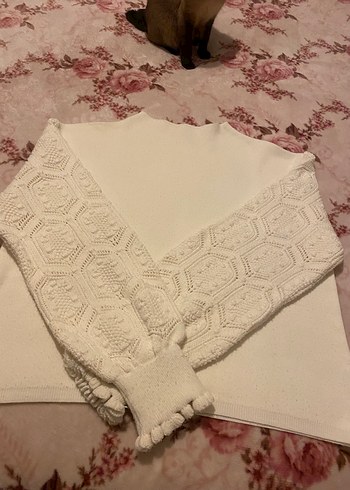 Dantel Detaylı Bohem Beyaz Triko Kazak - Görsel 2