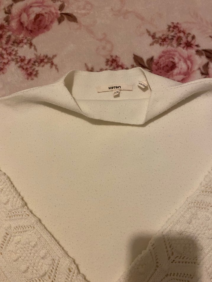 Dantel Detaylı Bohem Beyaz Triko Kazak - Görsel 3