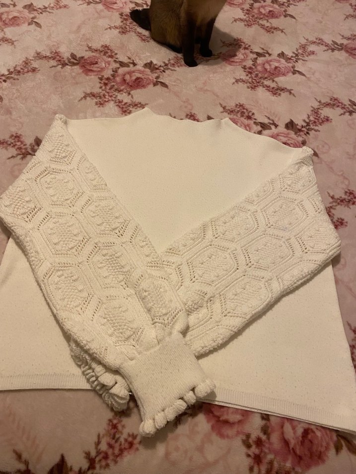 Dantel Detaylı Bohem Beyaz Triko Kazak - Görsel 2