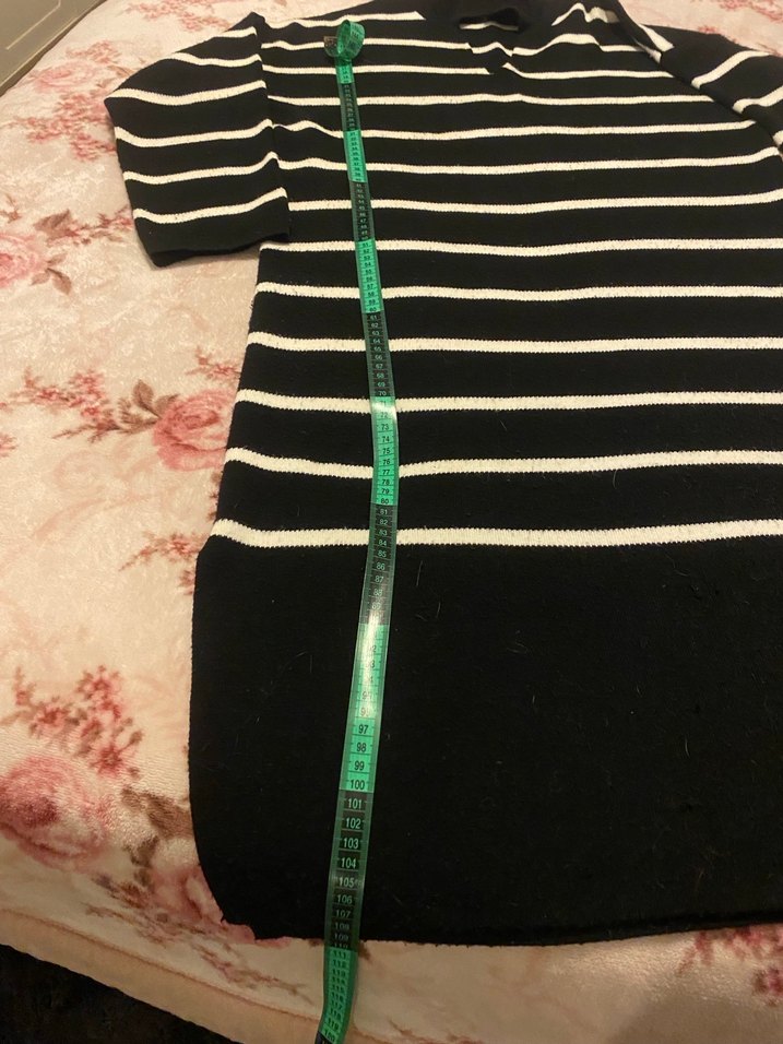 Kadın Siyah Çizgili Yarım Balıkçı Triko Elbise - Görsel 2