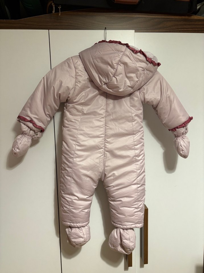 Düğmeli Gri Nakışlı Bebek Kız Kar Tulumu - Görsel 3