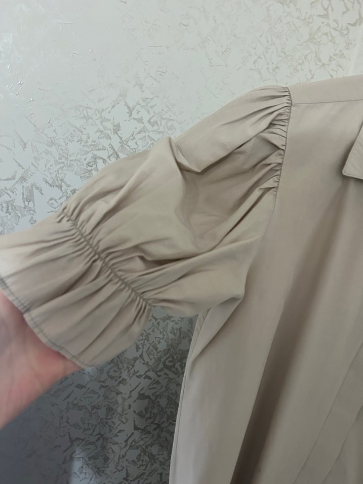 Bej Düğmeli Kısa Kollu  Gömlek - Görsel 2