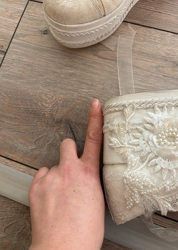 Dantel Bağcıklı Beyaz Kadın Dolgu Topuklu Spor Ayakkabı gelin ak - Görsel 2