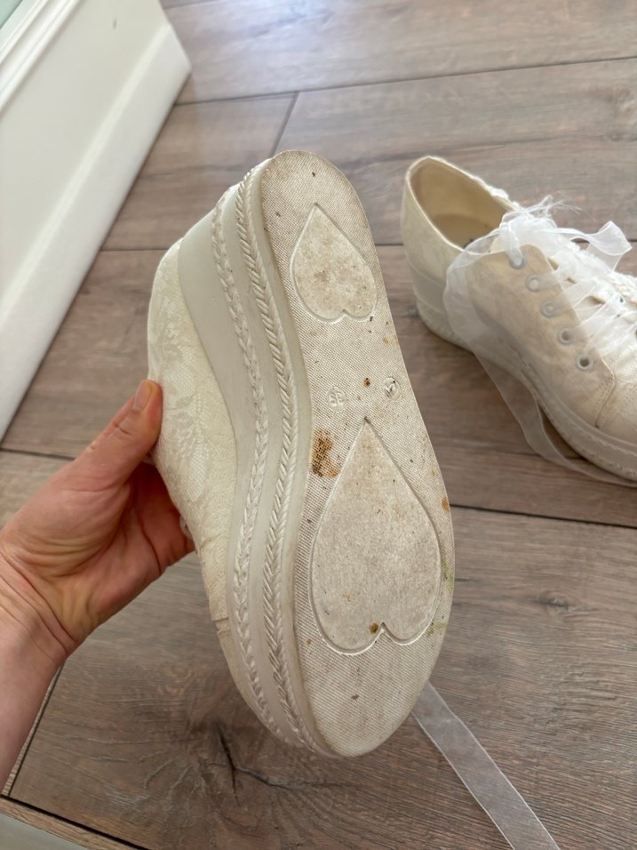 Dantel Bağcıklı Beyaz Kadın Dolgu Topuklu Spor Ayakkabı gelin ak - Görsel 4