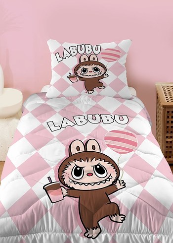 Pembe Labubu Baskılı Tek kişilik Nevresim Takımı