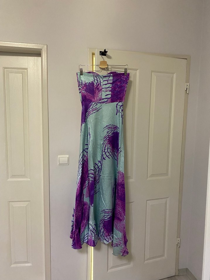 Mor Bağlamalı Uzun Straplez Elbise - Görsel 2