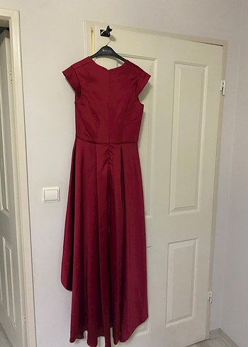 Bordo Uzun Drapeli Kadın Abiye Elbise - Görsel 3