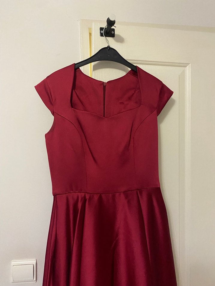 Bordo Uzun Drapeli Kadın Abiye Elbise - Görsel 2