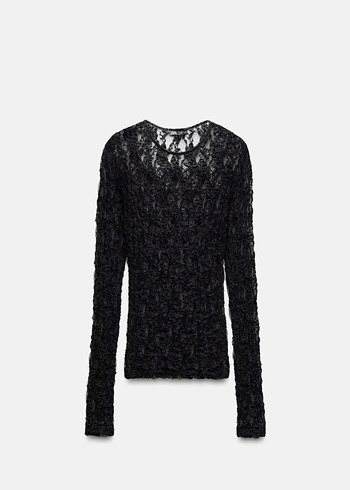 Dantel Detaylı Siyah Uzun Kollu Kadın Bluz Zara