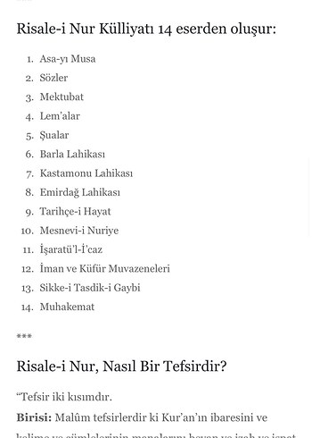  14 kitaptan oluşan Risale-i Nur Külliyatı