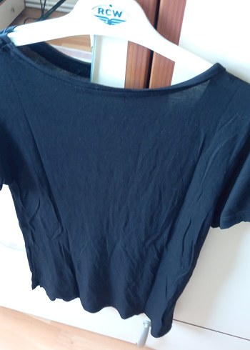 Siyah V Yaka Kadın Tişört - Görsel 3