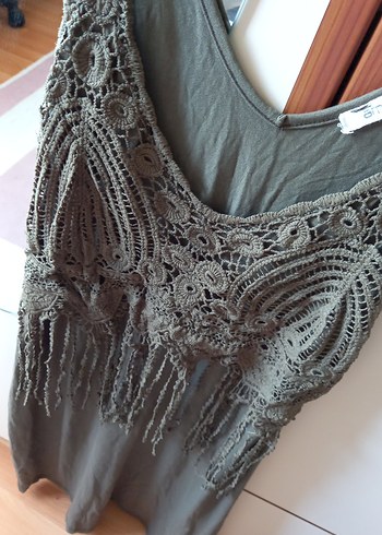 yeşil Bohem Mini V Yakalı Dantel Detaylı Kolsuz elbise - Görsel 3