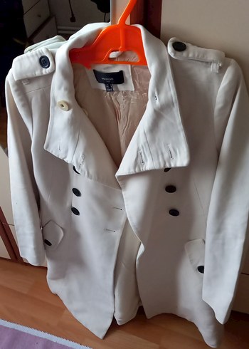 Düğmeli Beyaz Midi Kadın Pamuk Kaban - Görsel 2