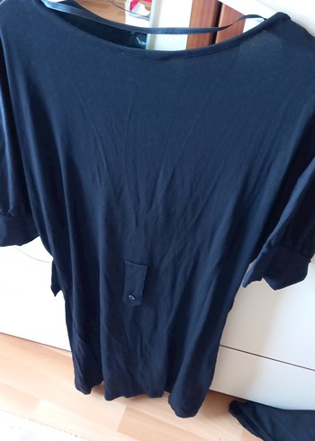 Siyah Drape Detaylı Midi Elbise - Görsel 3