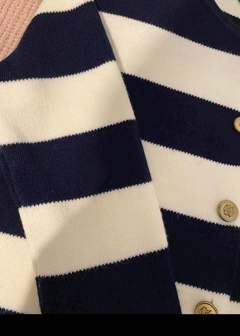 Düğmeli Çizgili Kadın Hırka - Görsel 2