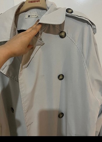 Gri Uzun Keten Kadın Trençkot - Görsel 3