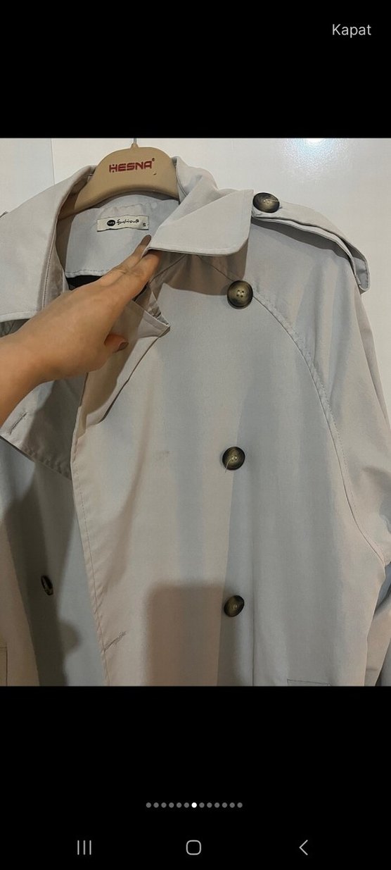 Gri Uzun Keten Kadın Trençkot - Görsel 3