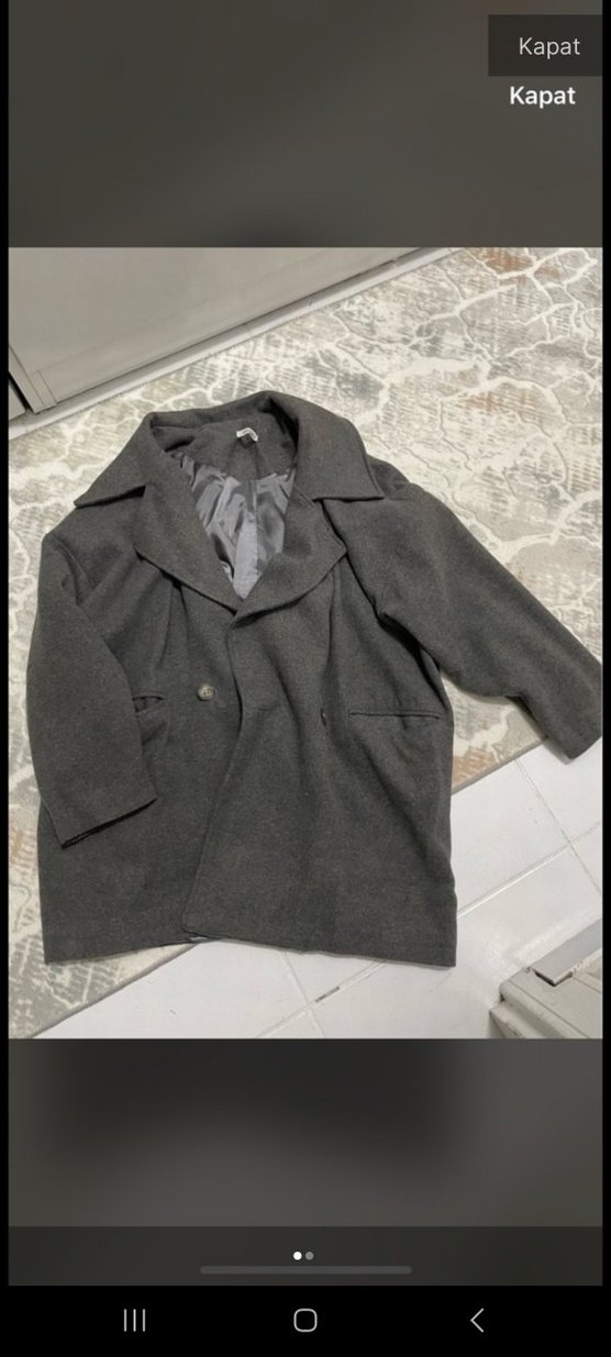 Gri Yün Karışımlı Kaban - Görsel 2