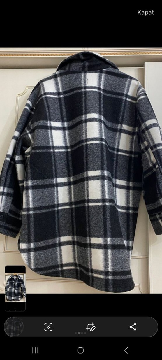 Gri Ekose Düğmeli Uzun Kollu Kadın Gömlek - Görsel 4