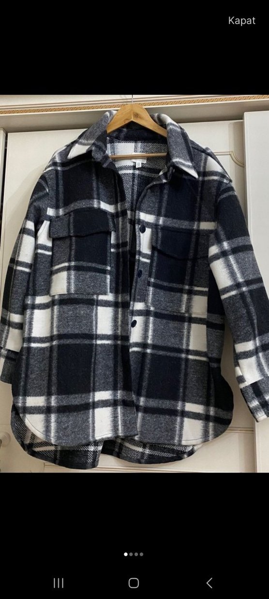 Gri Ekose Düğmeli Uzun Kollu Kadın Gömlek - Görsel 3